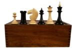INDIACHESSART - Combo of The 1950s Soviet (Russian) Latvian Reproduced Chess Pieces in Ebonized & Natural Boxwood - 4.1" King with Storage Box
