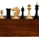 INDIACHESSART - Combo of The 1950s Soviet (Russian) Latvian Reproduced Chess Pieces in Ebonized & Natural Boxwood - 4.1" King with Storage Box