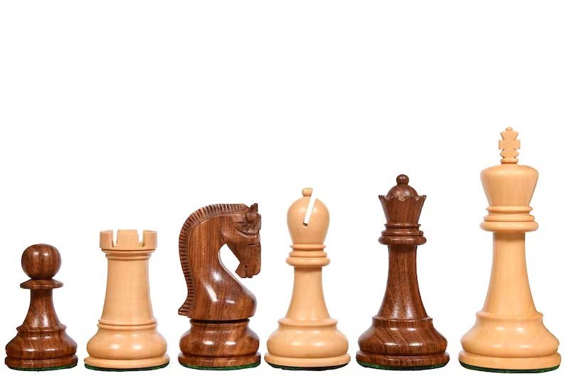 D6 INDIACHESSART - The Leningrad Club-Sized Wooden Chess Pieces in Sheesham Wood (Golden Rosewood) & Boxwood- 4.0" King - Image 1