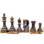 INDIACHESSART Burnt Russian zagreb chess pieces only | Carving chess set | Lacor polish with hand carving king 4'' | weighted chess set