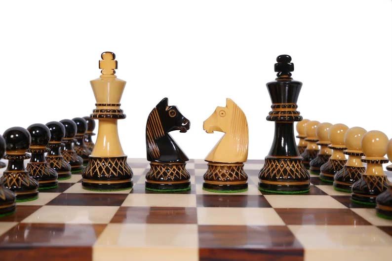 zz5 Burnt Staunton Chessnut Sensor Compatible Set- Chess Pieces Only-INDIACHESSART - Image 1