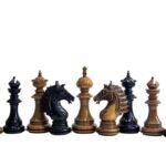 The Sikh Empire Series Handmade Luxury Chess Pieces Only Set - Triple Weighted Lacquered Distress Antiqued Boxwood & Ebony wood - 4.5" King