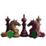 The Sikh Empire Series Handmade Luxury Chess Pieces Only Set - Triple Weighted Lacquered Distress Antiqued Boxwood & Bud Rosewood- 4.5" King