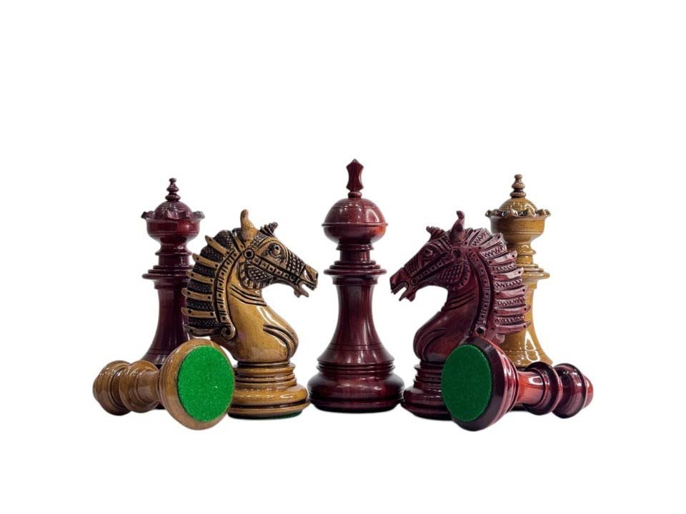 c9 The Sikh Empire Series Handmade Luxury Chess Pieces Only Set - Triple Weighted Lacquered Distress Antiqued Boxwood & Bud Rosewood- 4.5" King - Image 1